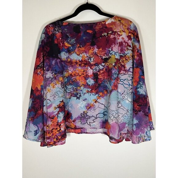 Vivienne Tam multicolor hippie floral artsy cape kimono top sz 4 designer - Picture 4 of 10